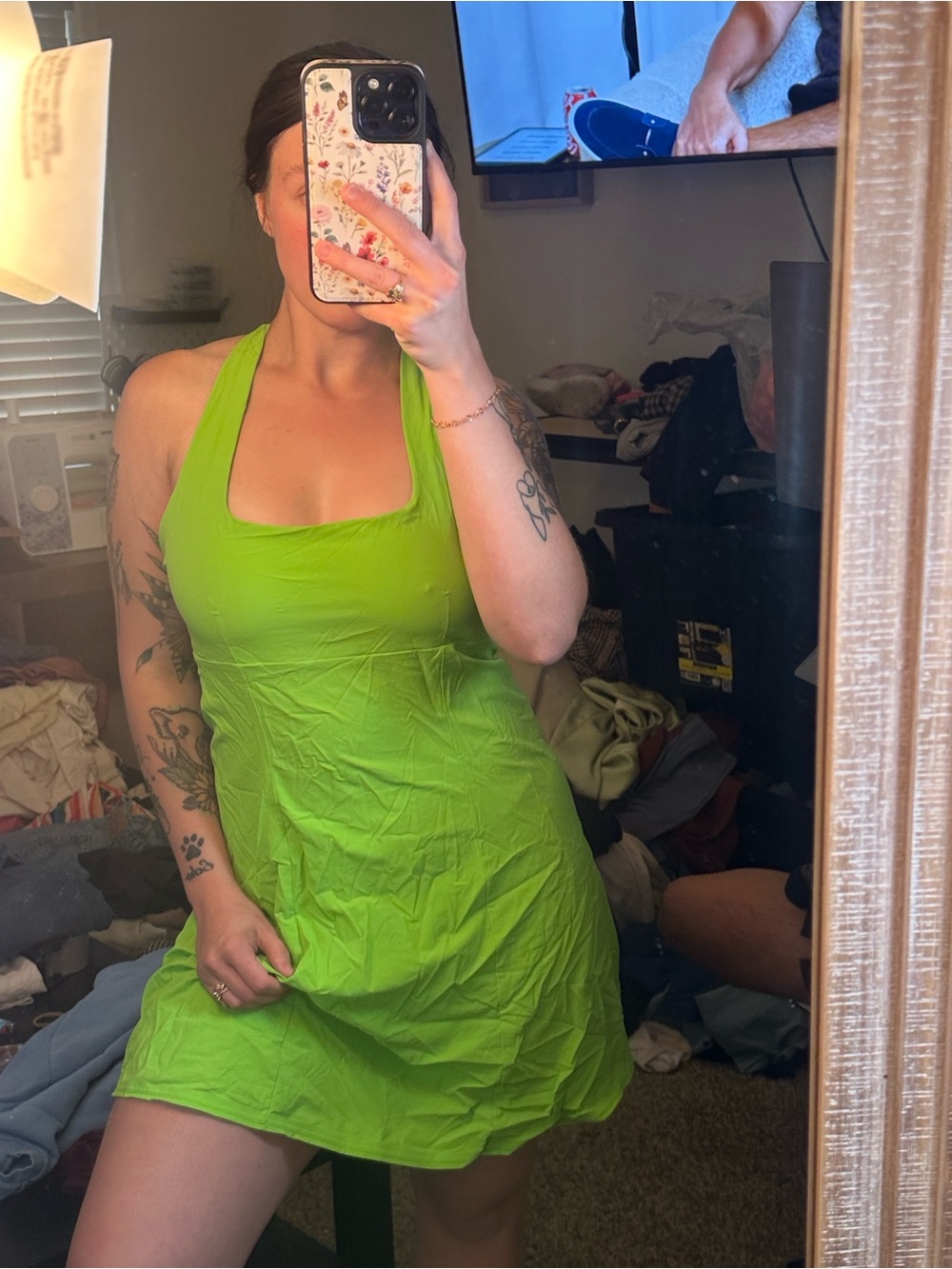 Outdoor Voices Grasshopper Green Cross Back Mini Dress